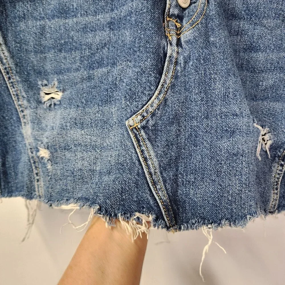 We The Free OB826306‎ Dark Denim Button Fly A-Line Mini Skirt Women's Size 29